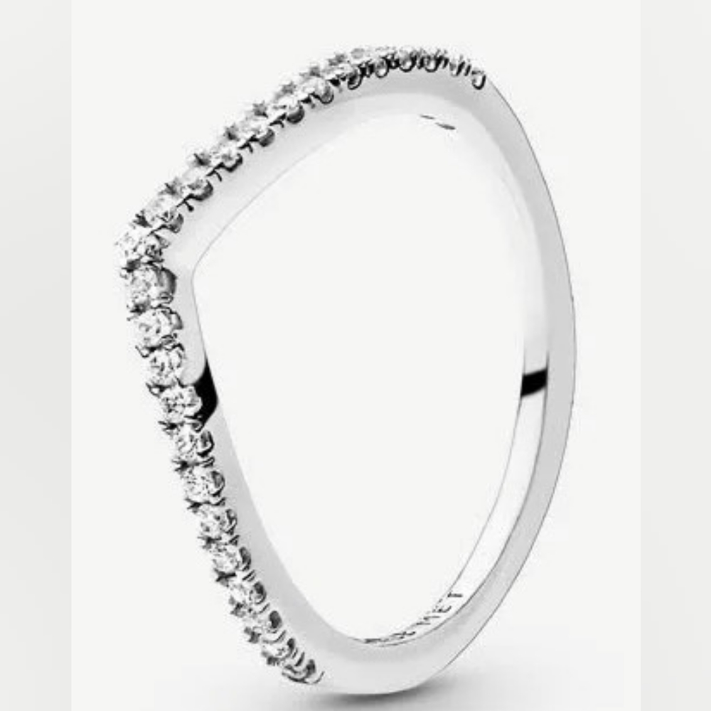 Pandora Wishbone Silver Ring with Pavé Set Gemstones Sz 7